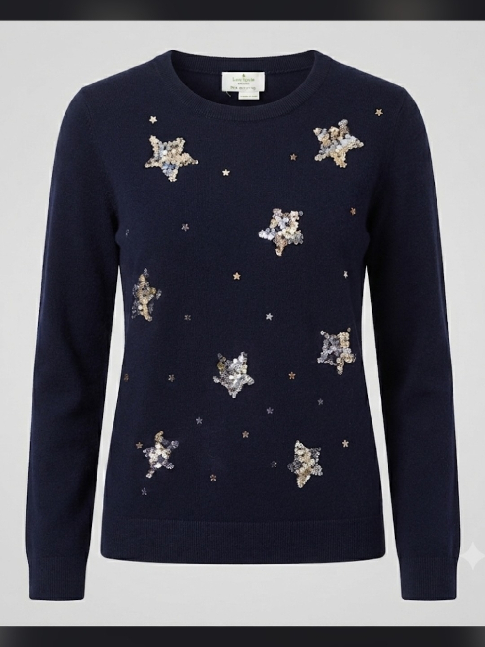 kate spade Navy Sequin Star Crewneck Sweater P2P 19